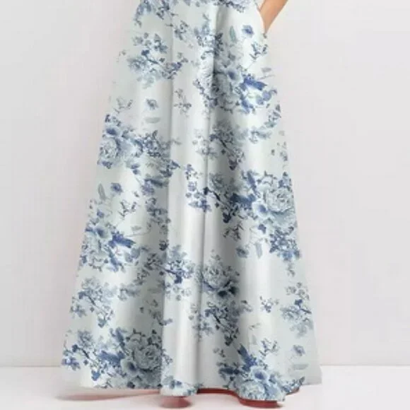 Alfred Sung Cottage Rose Larkspur Bustier Tie Back Gown D852FP - Picture 2 of 6